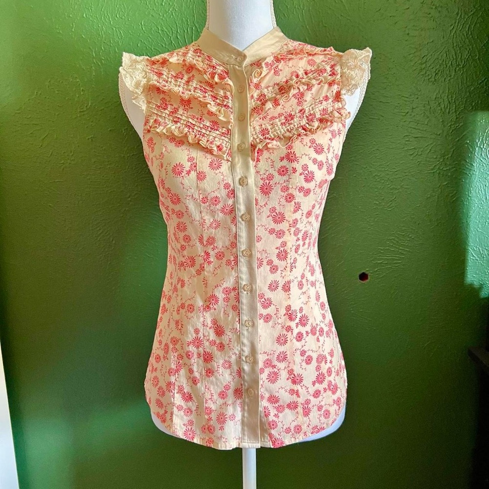 Bebe Floral Lace Trim Sleeveless Top